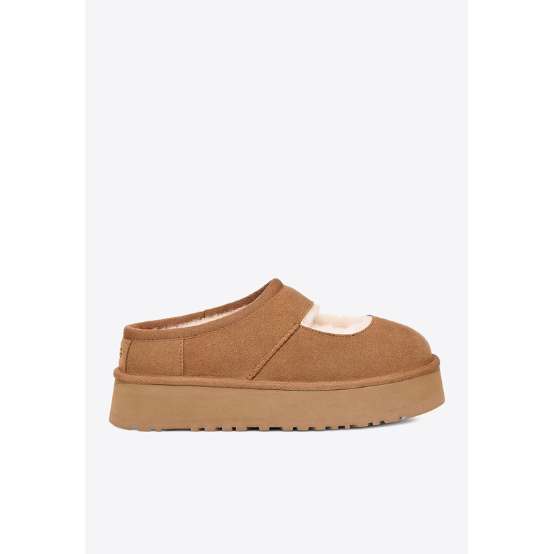 Bea Mary-Jane Suede Flatform Mules Chestnut wshoesus_US 5