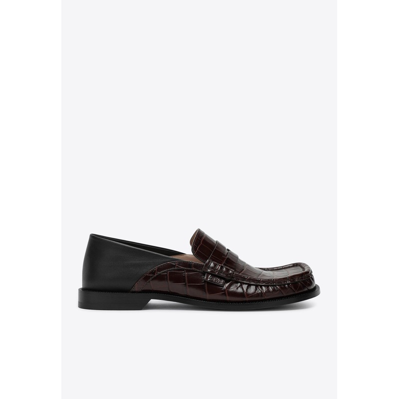 Campo Croc-Embossed Leather Flap Loafers Brown mshoeseu_EU 41