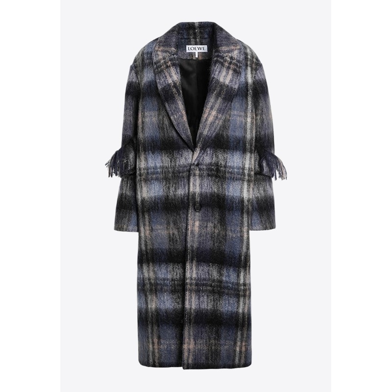 Mohair Wool Checked Long Coat Multicolor wrtwfr_FR 34
