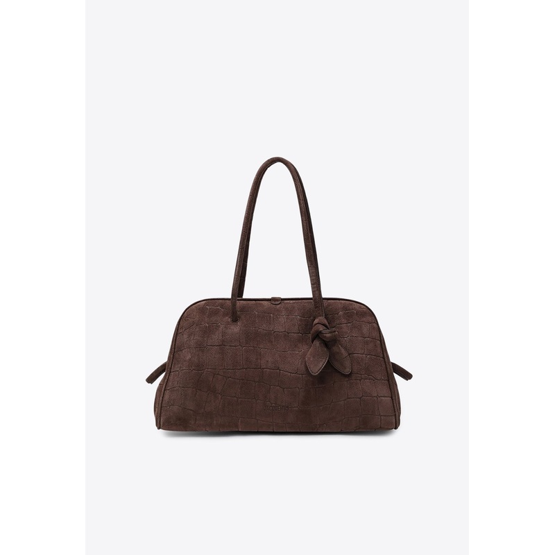 Turismo Croc-Embossed Suede Shoulder Bag Brown Onesize