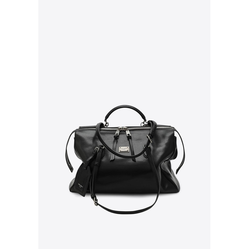 Vittoria Calf Leather Top Handle Bag Black Onesize