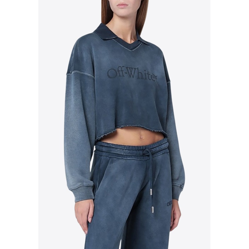 Washed Cropped V-neck Sweatshirt Blue wrtwstd_XS