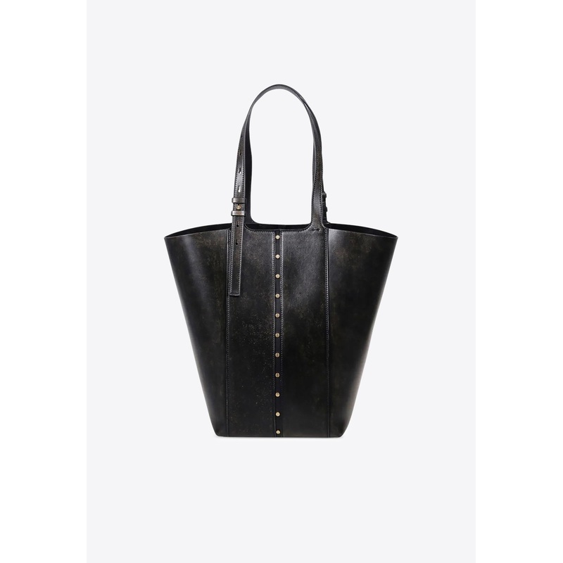 24/7 Studded Vintage Leather Tote Bag Black Onesize