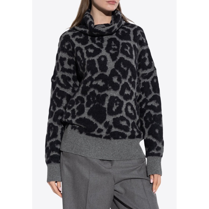 Animal Motif High-Neck Sweater Gray wrtwstd_XS