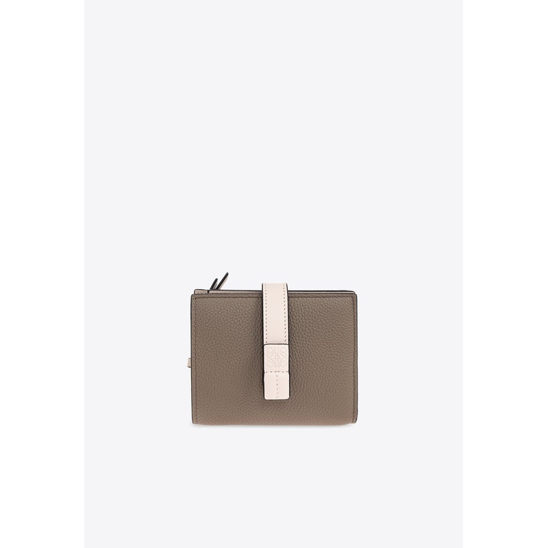 Compact Grained Leather Wallet Taupe Onesize