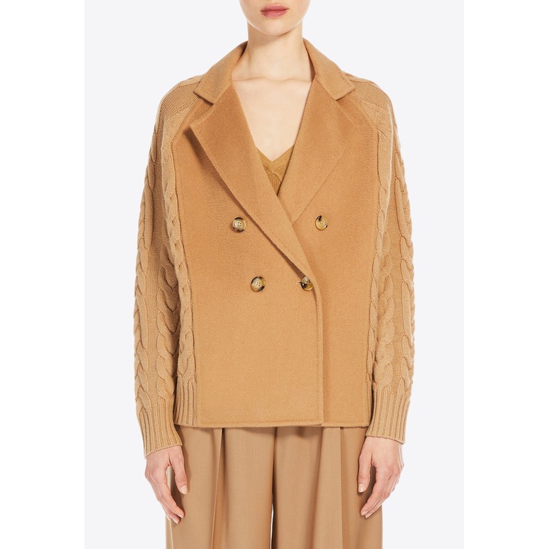 Micio Double-Breasted Paneled Pea Coat Camel wrtwstd_XS