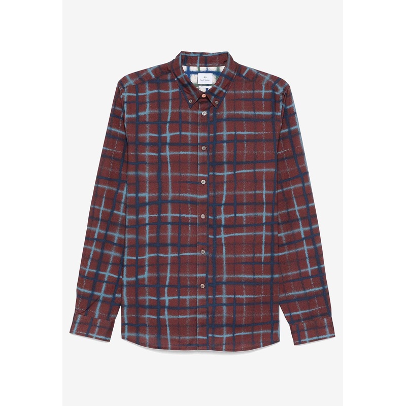 Plaid Check Long-Sleeved Shirt Burgundy mrtwstd_S