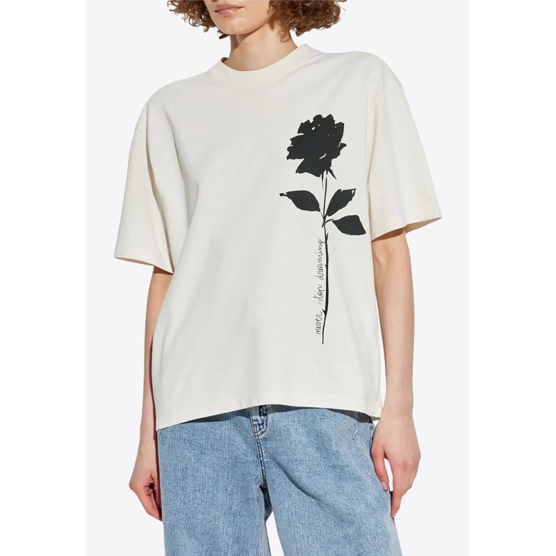 Rose Print Boxy T-shirt White wrtwstd_XS