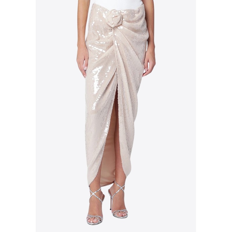 Sequin Midi Skirt with Knot Beige wrtwfr_FR 34