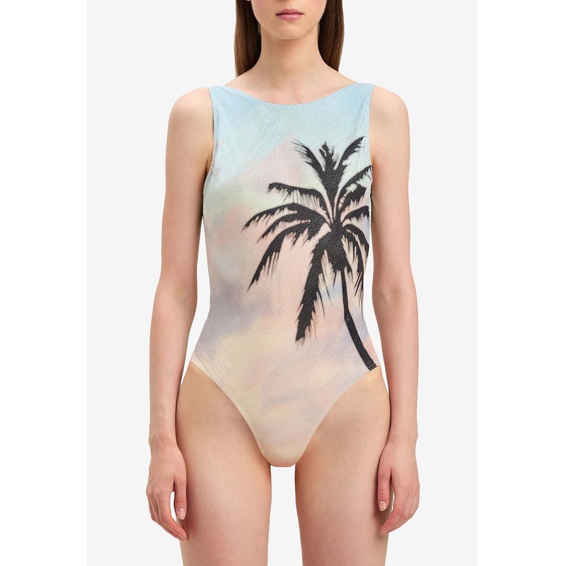 Sunrise Palm Print One-Piece Swimsuit Multicolor wrtwstd_XS
