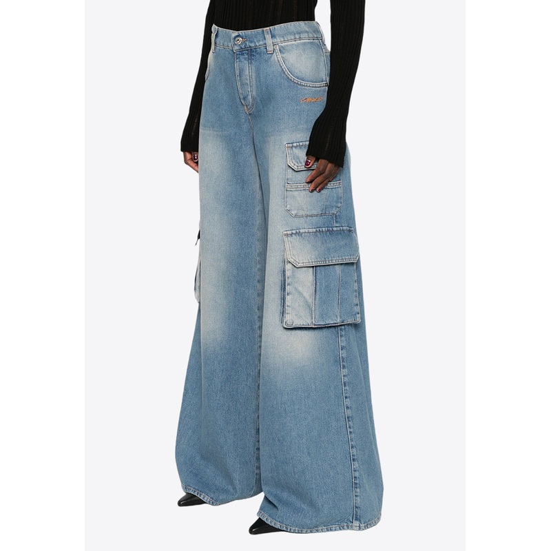 Wide-Leg Faded Cargo Jeans Blue wrtwbottoms_26