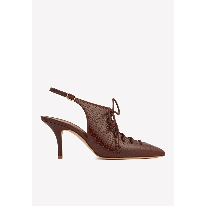 Alessandra 70 Croc-Embossed Slingback Pumps in Nappa Leather Brown wshoeseu_EU 35