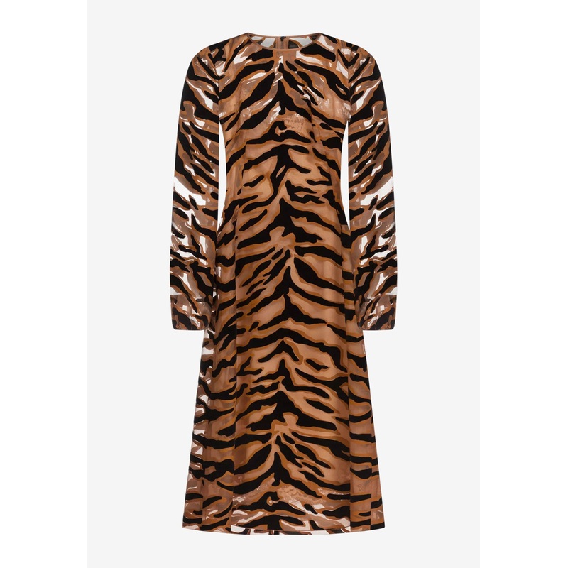 Animal Printed Organza Dress Brown wrtwit_IT 44