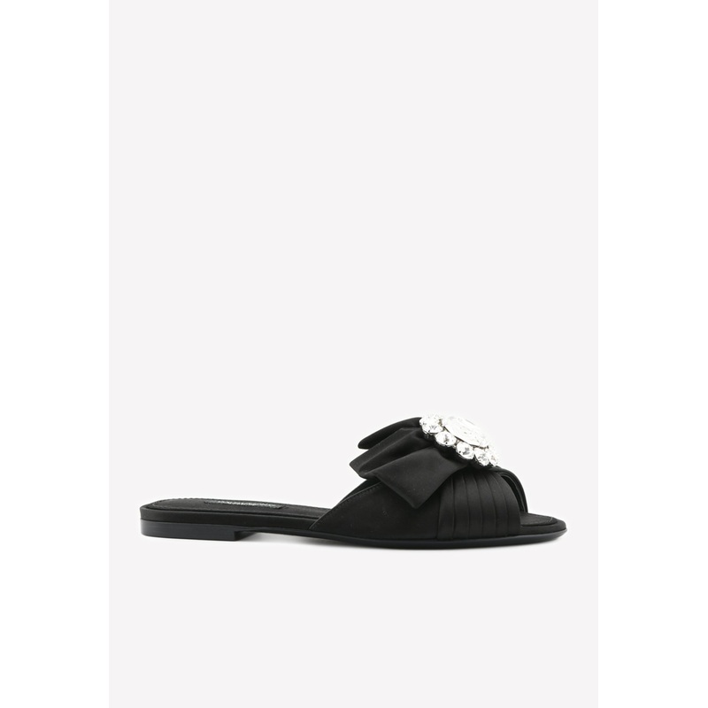 Bianca Crystal Buckle Satin Flat Sandals Black wshoeseu_EU 36
