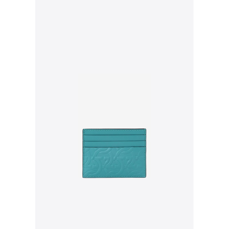 Gancini Embossed Cardholder in Calf Leather Turquoise Onesize