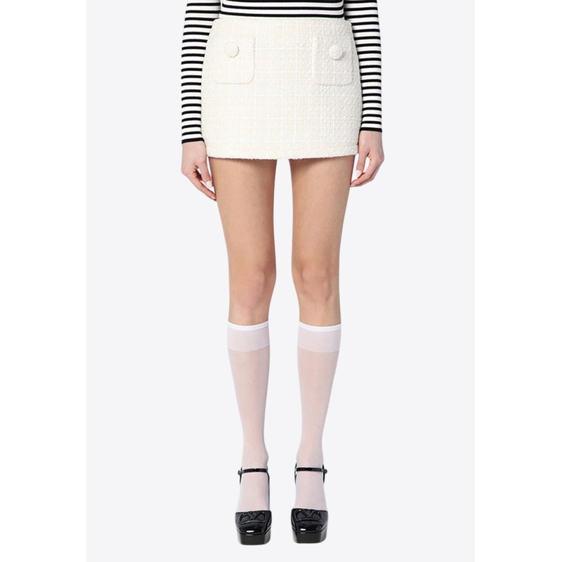 Textured Tweed Mini Skirt Ivory wrtwstd_XS