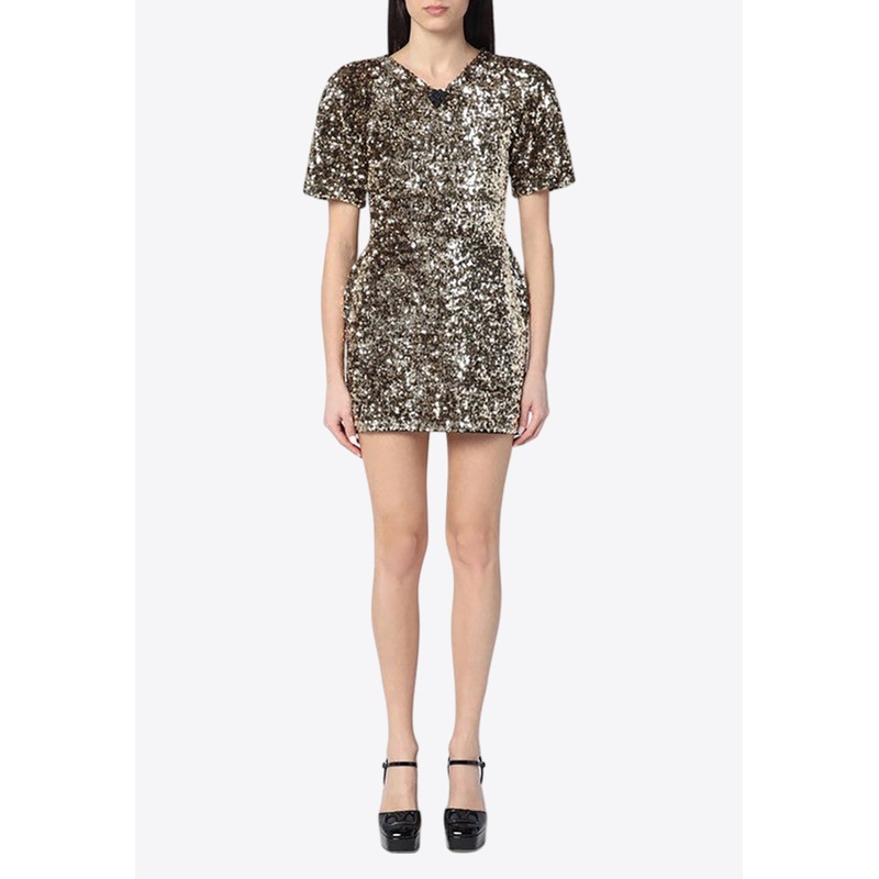 V-neck Sequined Mini Dress Gold wrtwstd_S