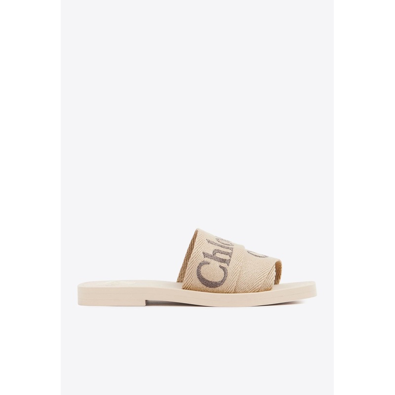 Woody Logo Embroidered Slides Beige wshoeseu_EU 36