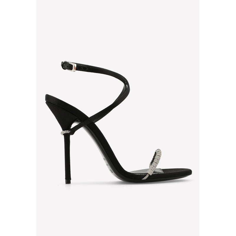 105 Crystal-Embellished Wraparound Satin Sandals Black wshoeseu_EU 37.5