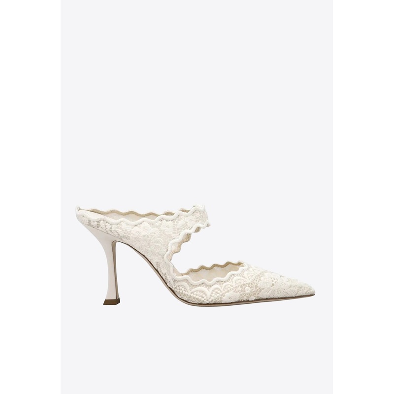 Avri 90 Embroidered Lace Mules Ivory wshoeseu_EU 35