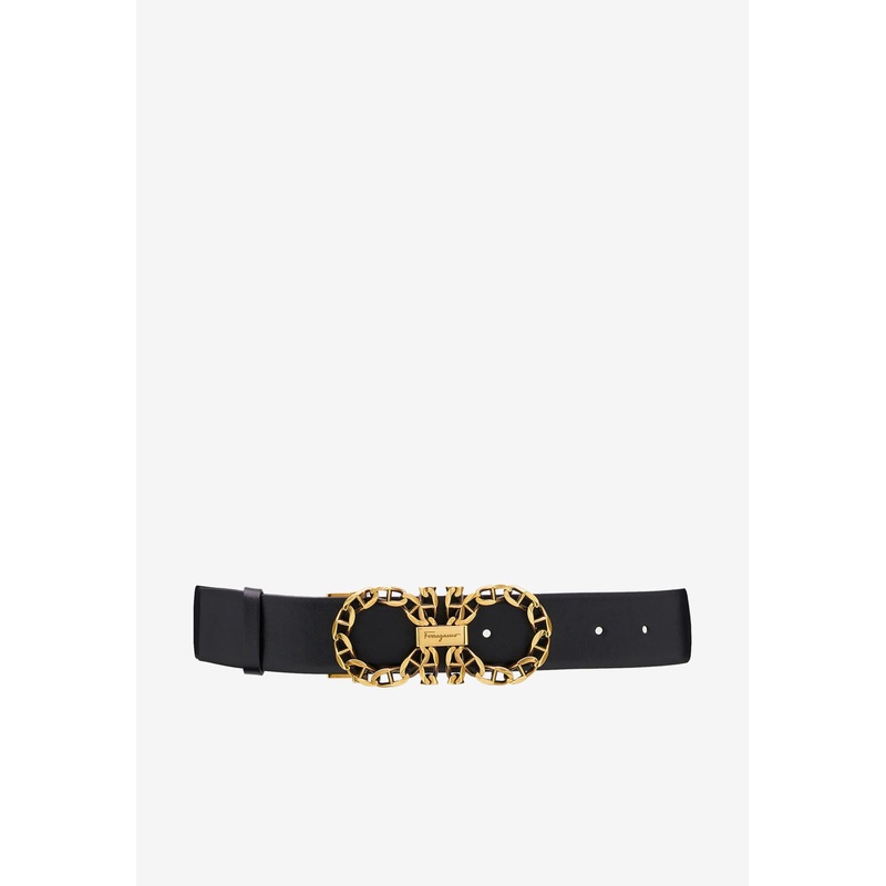 Chain Link Gancini Belt in Calf Leather Black 85
