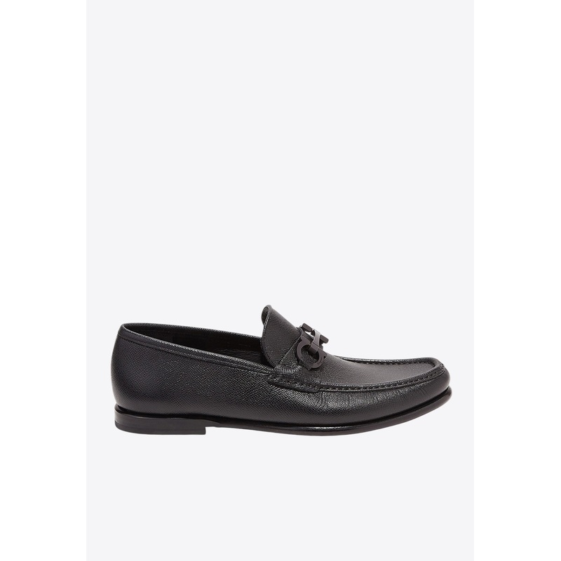 Crown Gancini Plaque Leather Loafers Black mshoesus_US 6.5