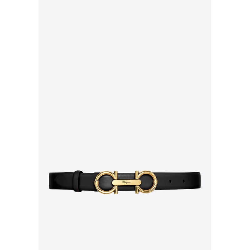 Double Gancini Leather Belt Black 80