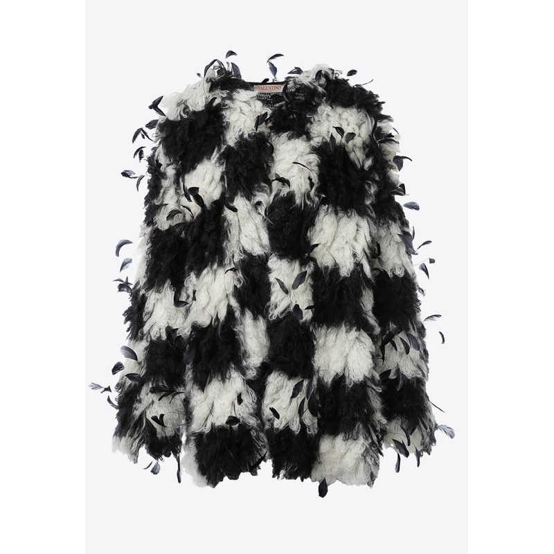 Feather Checked Short Coat Monochrome wrtwstd_S