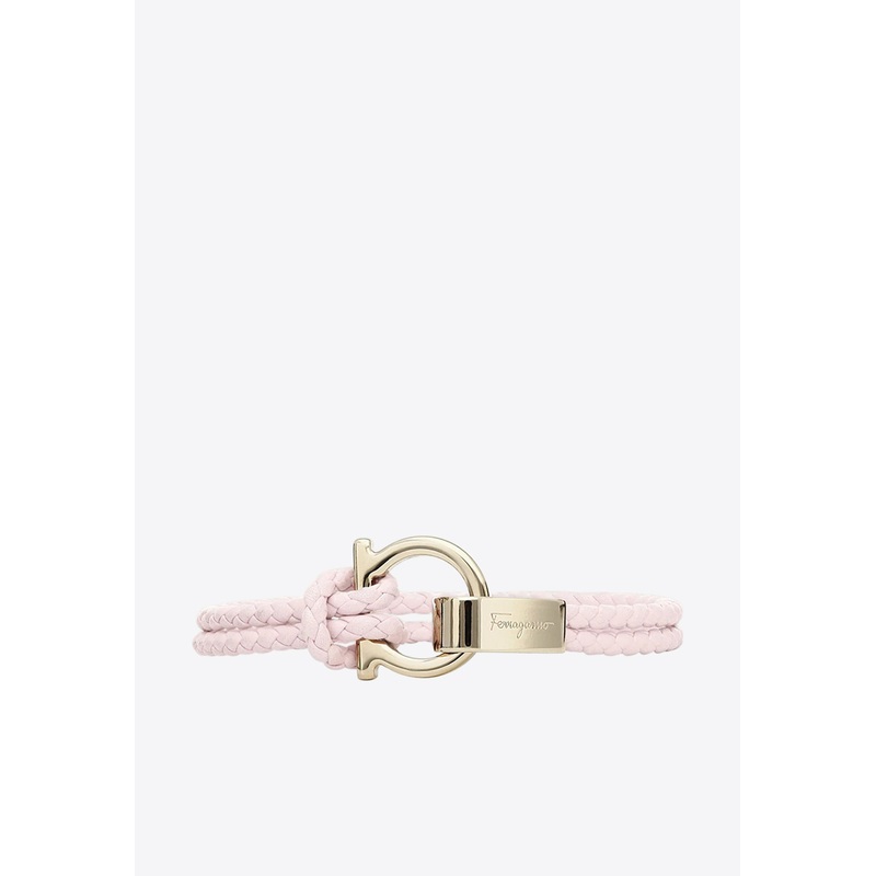 Gancini Braided Leather Bracelet Pink Onesize