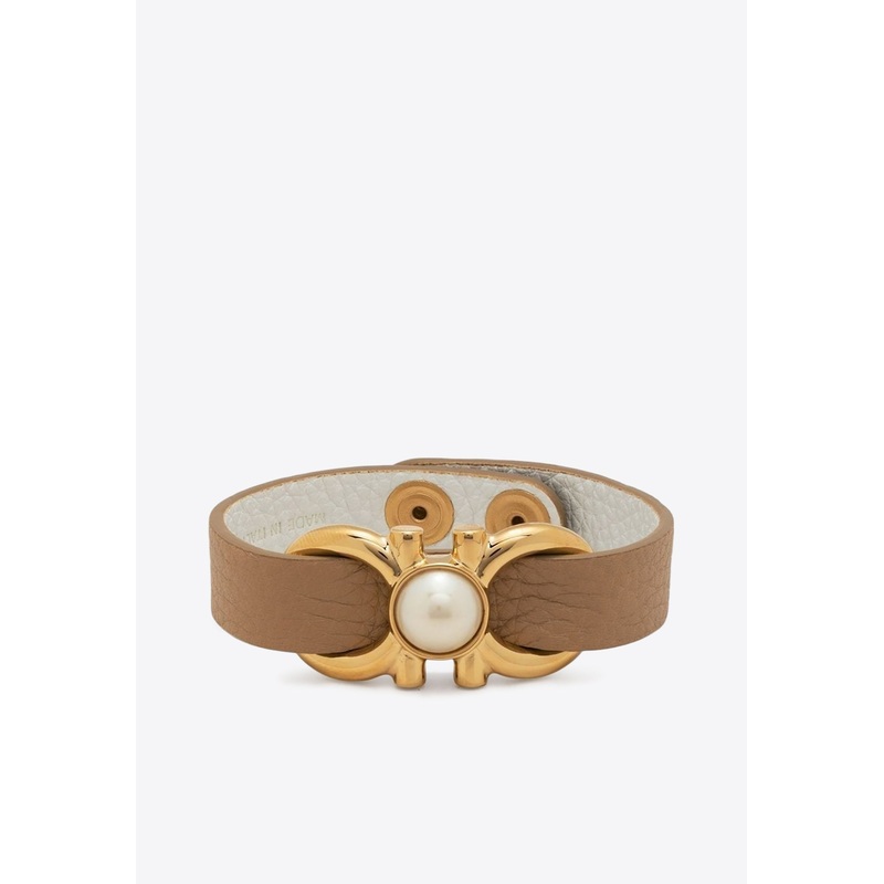 Gancini Pearl Leather Bracelet Beige Onesize