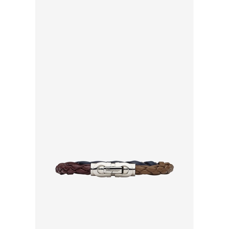 Large Gancini Tri-Color Braided Bracelet Brown Onesize