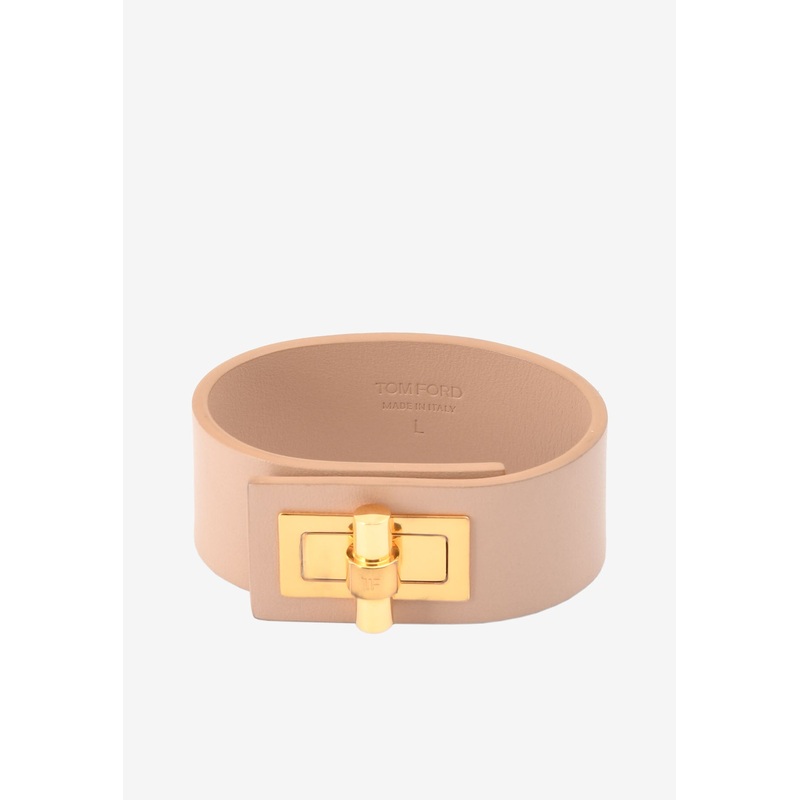 Narrow Turnlock Cuff in Leather Beige M
