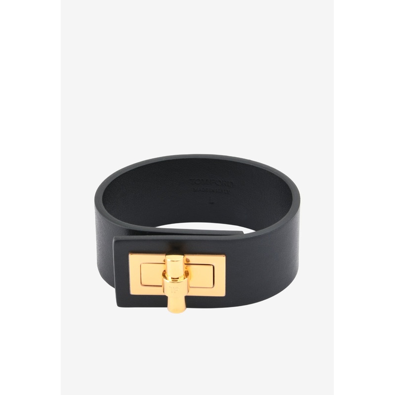 Narrow Turnlock Cuff in Leather Black L