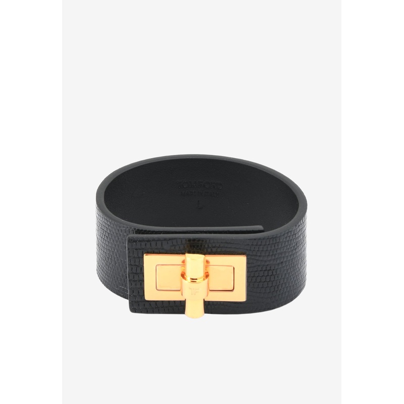 Natalia Turnlock Buckle Cuff in Animal Print Leather Black L