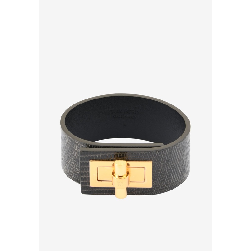 Natalia Turnlock Buckle Cuff in Animal Print Leather Gray L