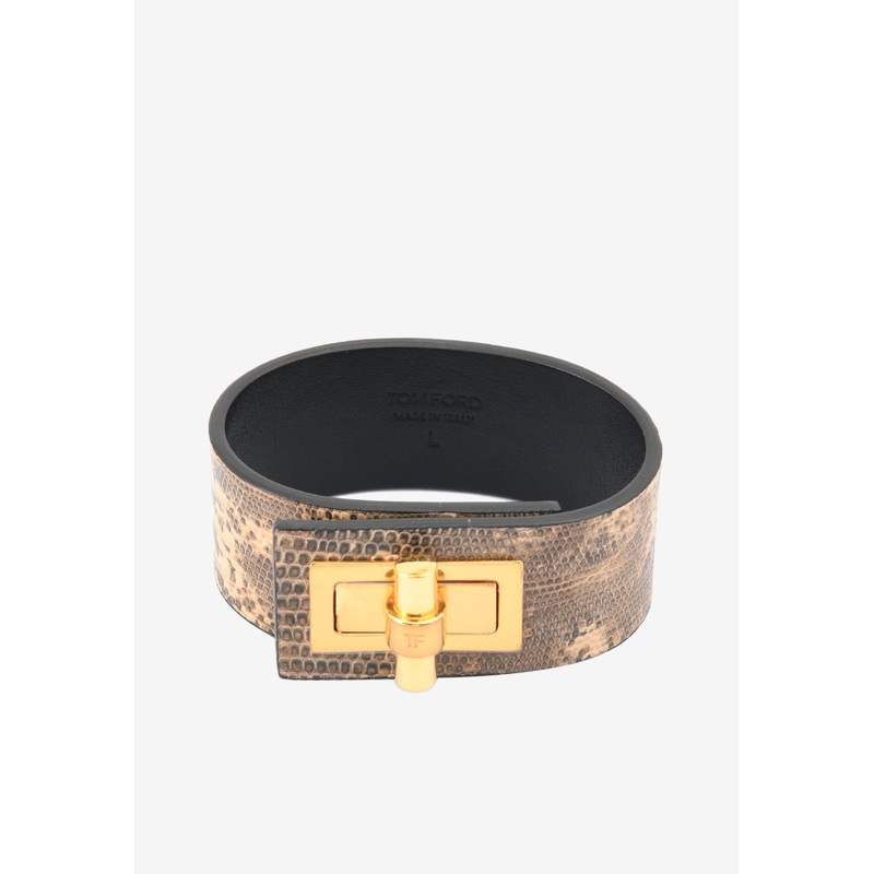 Natalia Turnlock Buckle Cuff in Animal Print Leather Multicolor M