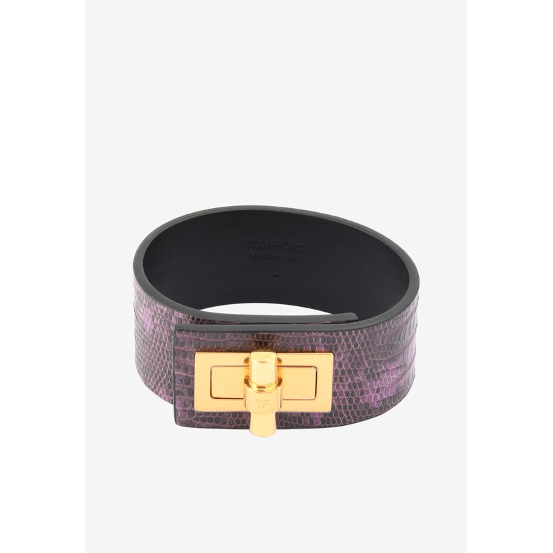 Natalia Turnlock Buckle Cuff in Animal Print Leather Purple L