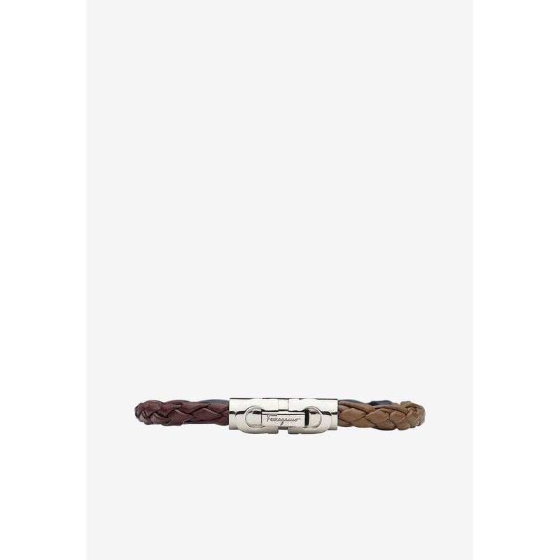 Small Gancini Tri-Color Braided Bracelet Brown Onesize