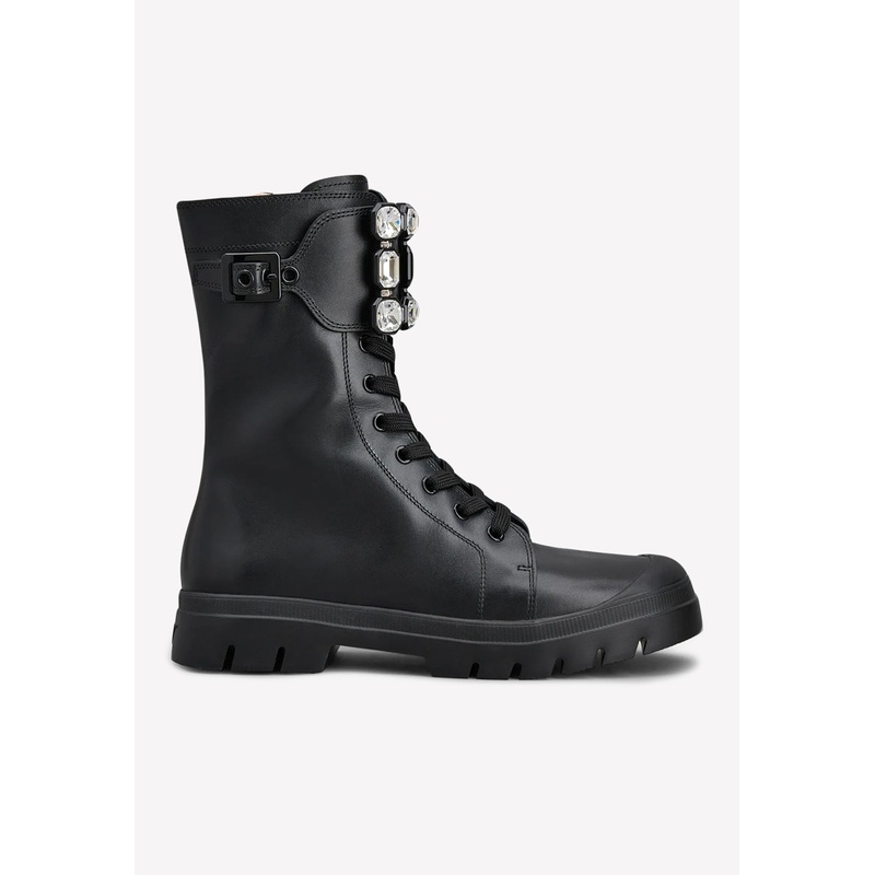 Walky Viv’ Strass Buckle Lace-Up Boots in Leather Black wshoeseu_EU 40