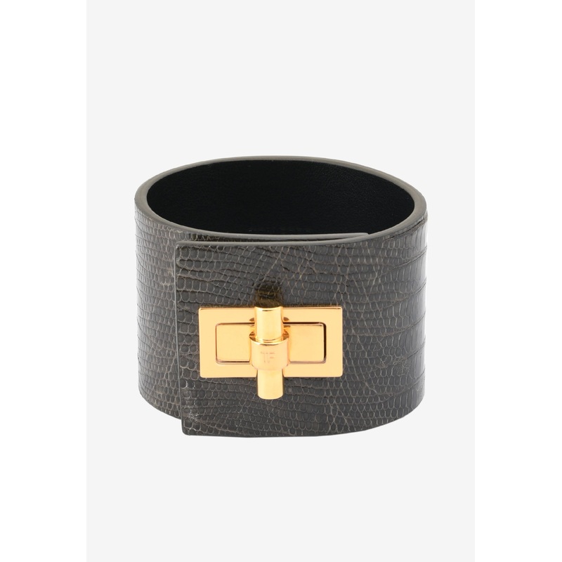 Wide Natalia Turnlock Buckle Cuff in Animal Print Leather Gray L