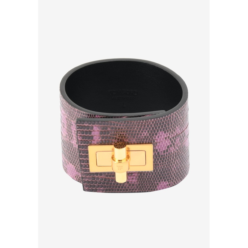 Wide Natalia Turnlock Buckle Cuff in Animal Print Leather Purple L