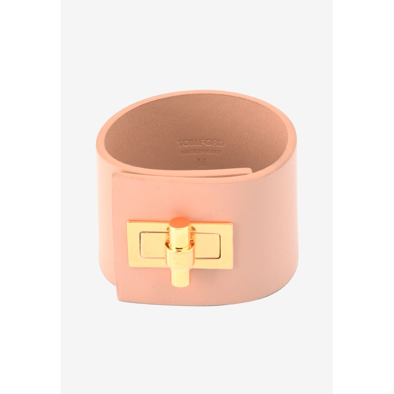 Wide Turnlock Cuff in Leather Beige M