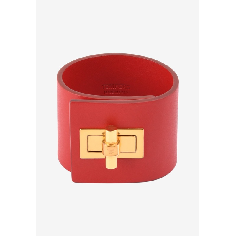 Wide Turnlock Cuff in Leather Red M