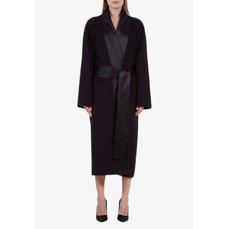 Wool Robe Coat with Satin Lapels Black wrtwit_IT 38