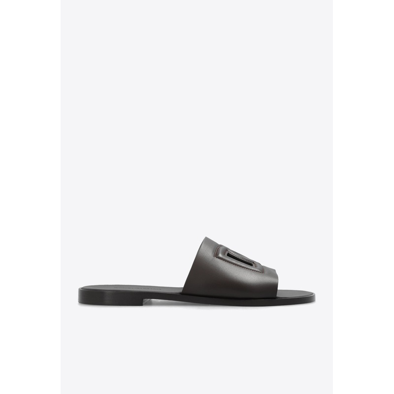 DG Logo Leather Slides Dark Brown mshoeseu_EU 39