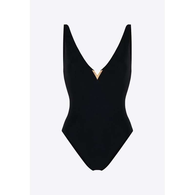 Logo Plaque One-Piece Swimsuit Black wrtwstd_M