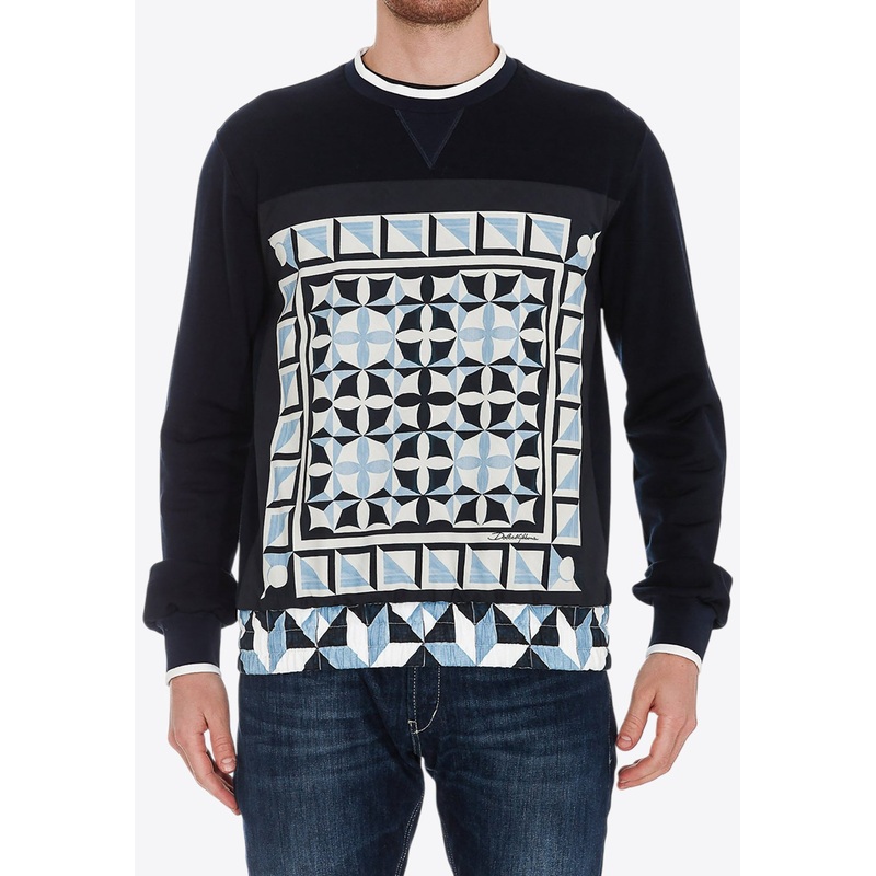 Majolica Print Crewneck Sweatshirt Navy mrtwit_IT 50