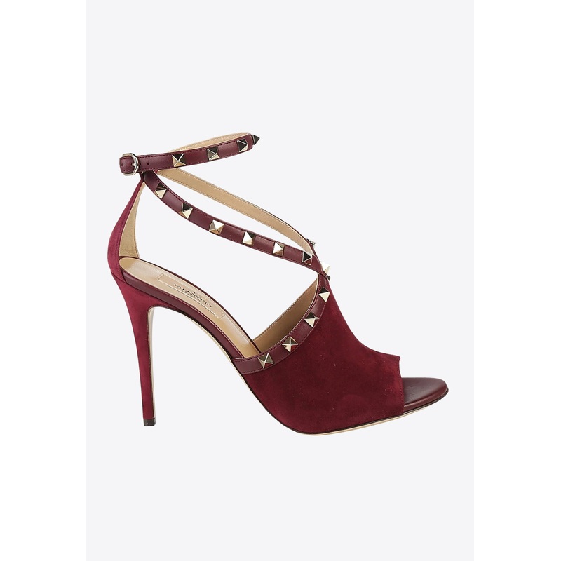 Rockstud 105 Suede Peep-Toe Sandals Burgundy wshoeseu_EU 40