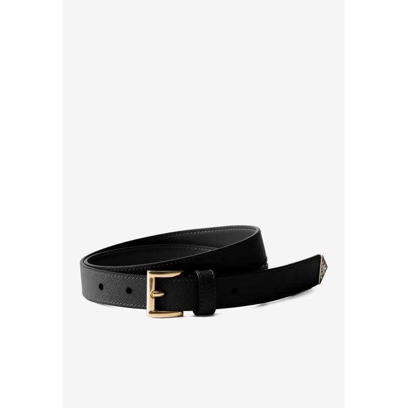 Saffiano Leather Buckle Belt Black 85