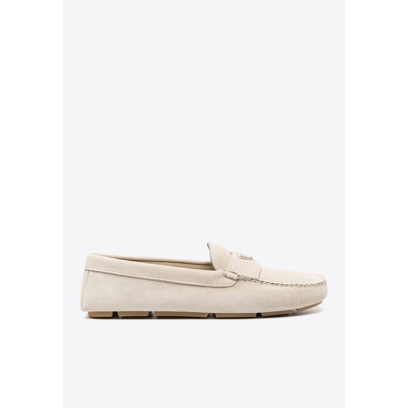 Triangle Logo Suede Loafers Cream mshoesuk_UK 7